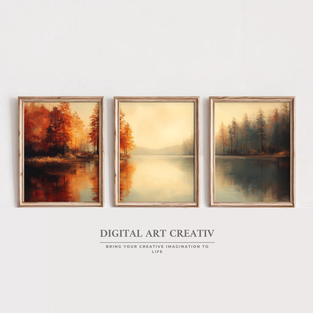 3 Piece Pine Forest Wall Art Set | Autumn Landscape Wall Art Digital ...