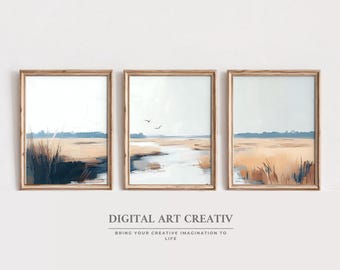 Set of 3 Landscape Prints | Digital Landscape wall Art | Vintage Landscape Painting Trio for Home Decor | Set of 3 Country Wall Art Prints