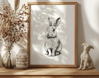 Vintage Easter Bunny Sketch Print | Farmhouse Nursery Art (Digital Download)