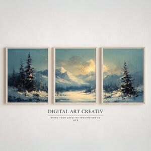 Set of 3 Winter Prints | Snowy Forest Wall Art Set | Winter Landscape Digital Download | Neutral Christmas Art print | Rustic Winter Decor