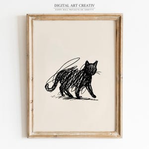 Katze Linie Kunst Druck, Minimalistische Haustier Porträt Skizze, Kritzel Katze Zeichnung, Abstrakte Kitty Wand-Dekor, Druckbare Kunst, Geschenk
