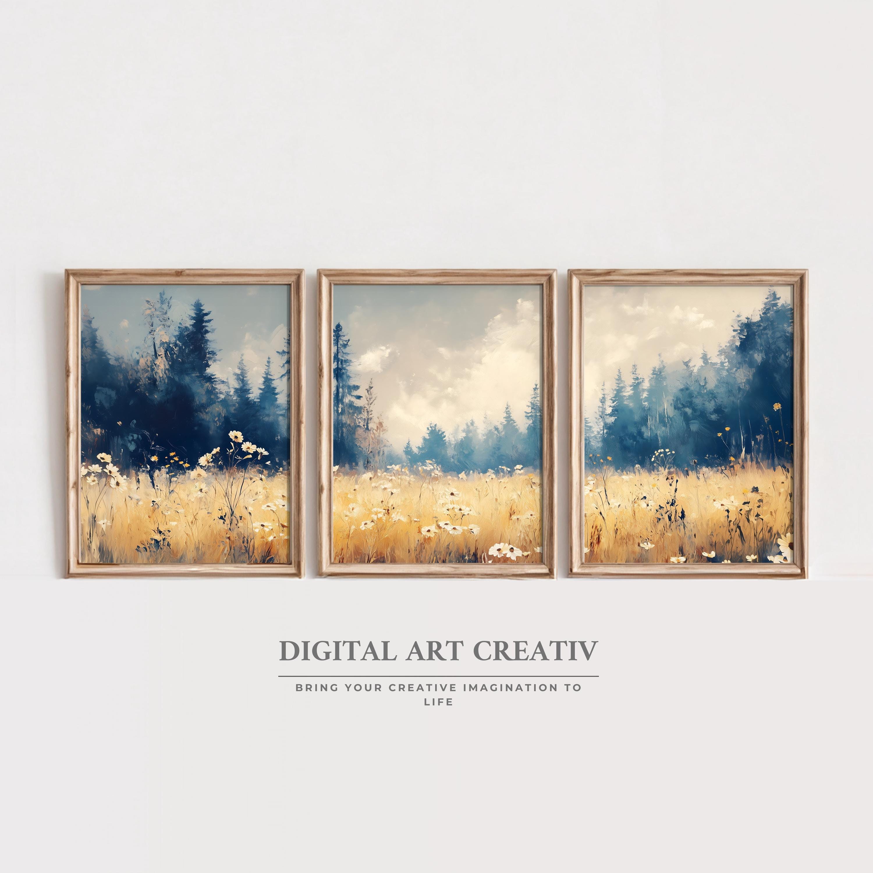 Set of 3 Autumn Pine Trees Printable Wall Art | Wildflower & Pine Trees ...
