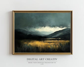 Stimmungsvolle Landschaftsdrucke Wandkunst | Vintage Landschaft Kunstdruck | Ölgemälde | Rustikale Bauernhaus Landschaft druckbare Wandkunst