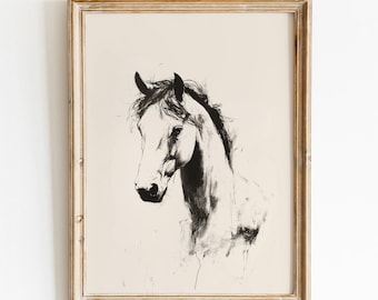 Vintage Horse Etching Sketch | Rustic Animal Farm Drawing | Rustic Animal Sketch Print | Country Farm Decor | Equestrian Digital Wall Art
