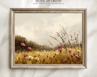 Vintage Wildflower Field Landscape Wall Art | Farmhouse Wildflower Print | Vintage Field art print | Country Field Wall Art Digital Download