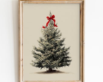 Vintage Christmas Tree Print | Holiday Wall Art | Christmas Decor printable art | Festive Vintage Tree Printable Wall Art | digital download