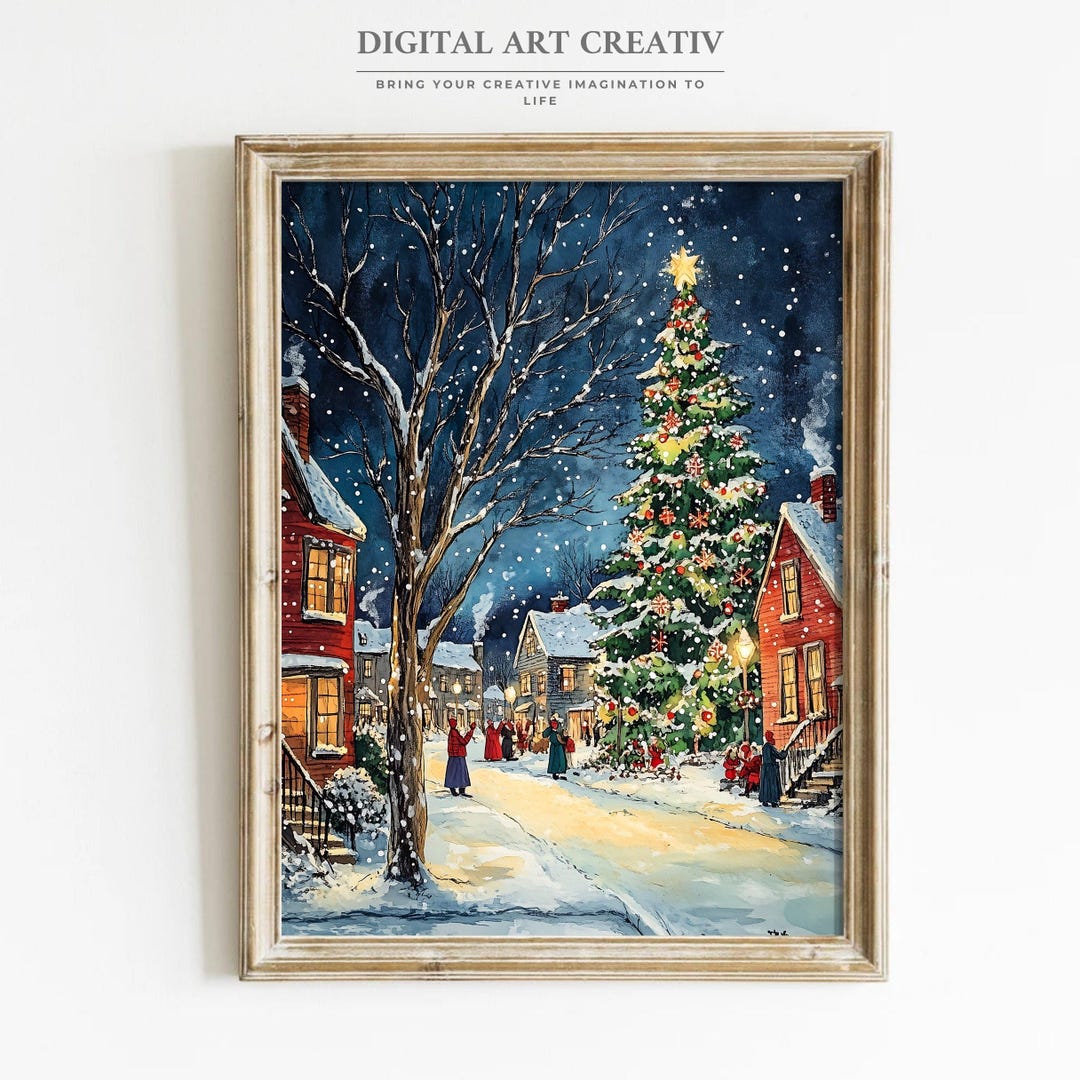 Printable Christmas Wall Art | Cozy Winter Village Scene for Seasonal ...