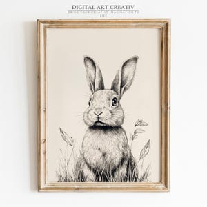 Sketch Rabbit Print | Printable Rabbit Drawing | Farmhouse Wall Decor | Animal Nursery Decor | Digital Download | Vintage Rabbit Art print