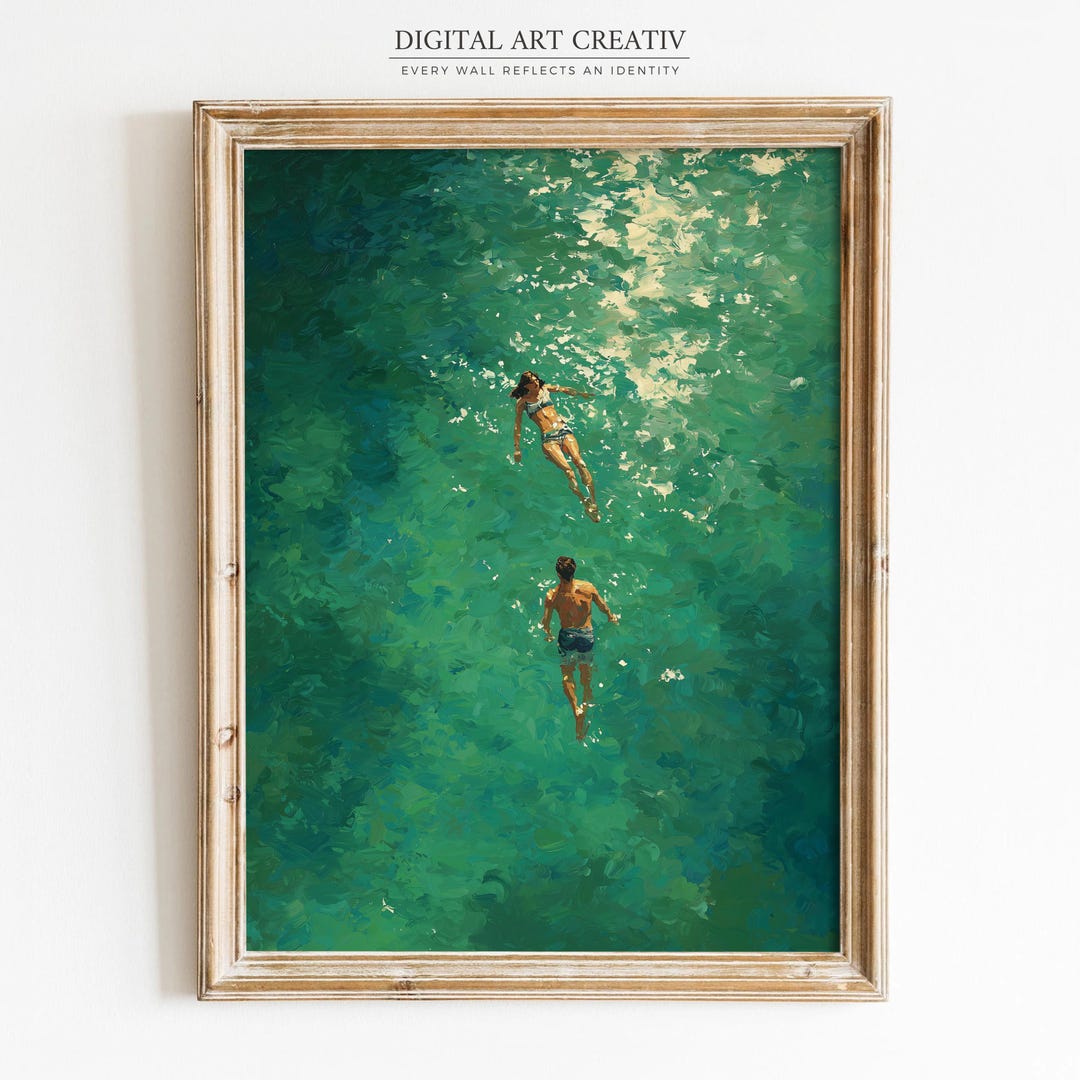 Swimming in Green Abstract Print, Vintage Retro Wall Art, Minimalist ...