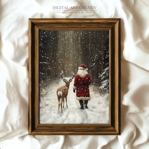 Rustic Vintage Christmas Wall Art | White & Orange Classic Oil Painting | Animal Wall Art Christmas Print | Modern Fall - Christmas Wall Art