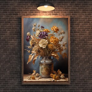 Arte mural floral otoñal vintage / Impresión acogedora de bocetos florales otoñales / Arte botánico otoñal vintage / Arte vintage de pavos / Póster de paisaje otoñal