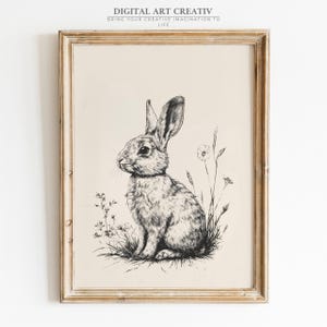 Vintage Easter Bunny Print | Country Farmhouse Printable Wall Art | Animal Nursery wall Decor | Digital Download art | Vintage Rabbit Art