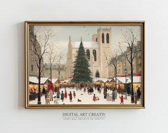 Christmas Town Print, Festive Holiday Village Scene (Digital Download)