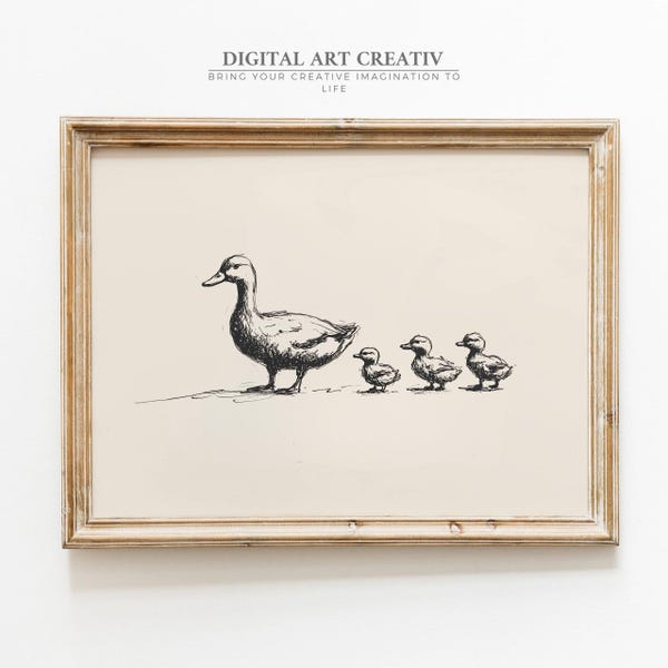 Boceto de pato vintage / Arte infantil de animales bebés / Arte vintage de gansos y patitos / Impresión de patitos de granja / Dibujo vintage de gansos y patos