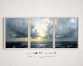 Blue Ocean Printable Wall Art | Beach Fine Art Digital Download | Blue Ocean Digital Print | Set of 3 Coastal Wall Art Prints | Blue Ocean