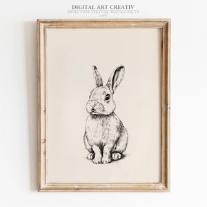Vintage Sketch Rabbit Print art | Printable Bunny Drawing | Farmhouse Wall Decor | Country Farmhouse Printable Wall Art | Digital Download