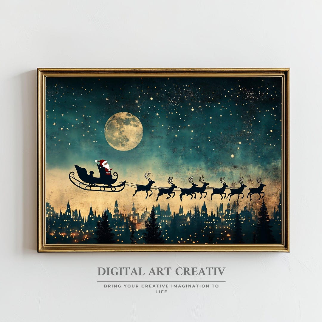 Santa Sleigh Printable Wall Art | Christmas Sleigh Art Print ...