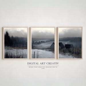 Set of 3 Winter Prints | Snowy Forest Wall Art printable | Winter Landscape Digital Download | Neutral Christmas Art | Rustic Winter Decor