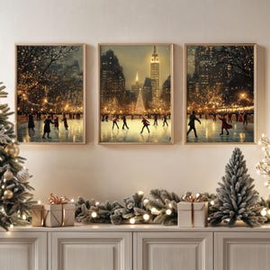 Vintage Christmas Ice Skating Printable Wall Art | Vintage Holiday Village Ice Skating Art | Digital Winter Wall Art | Perfect Holiday Decor