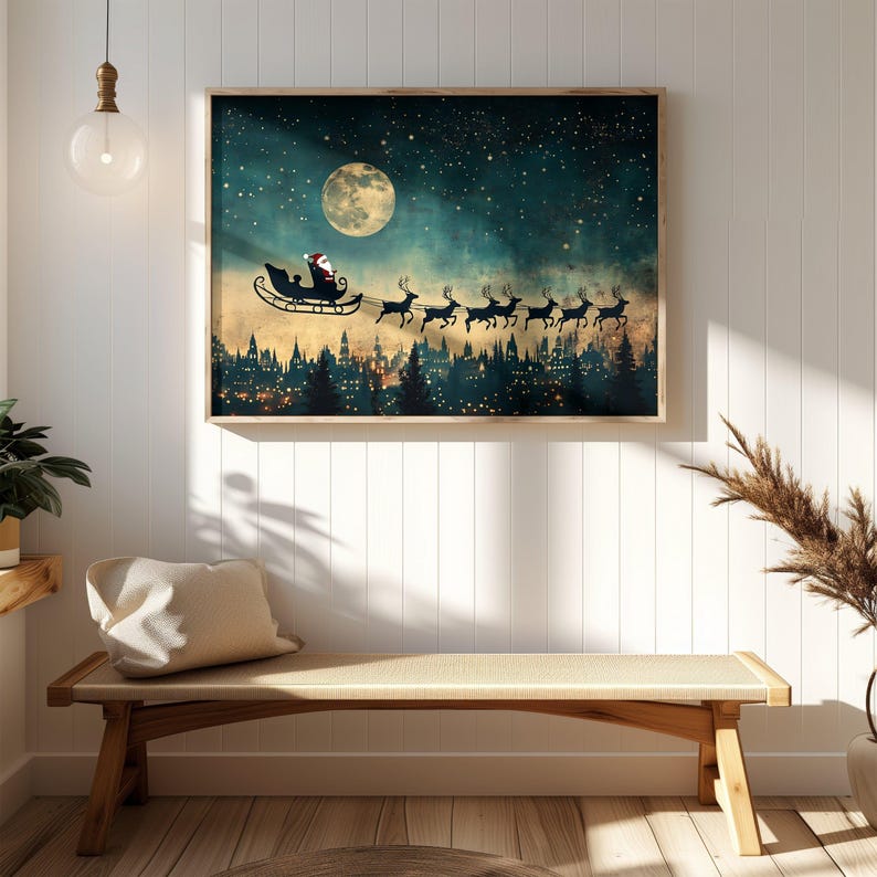 Santa Sleigh Printable Wall Art | Christmas Sleigh Art Print ...