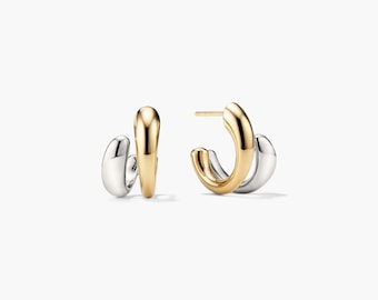 Two-Toned Mixed Metal Double Hoop Earrings