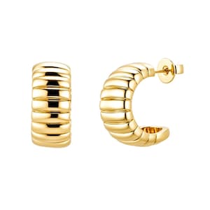 Gold Ribbed Earrings | Chunky Statement Hoops | Water-resistant 14k Yellow Gold Plated Jewelry