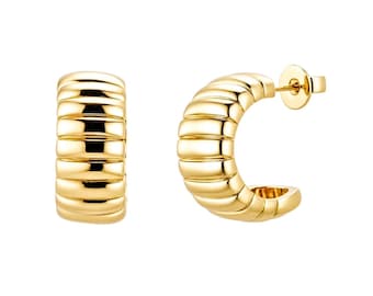 14k Gold Plated Textured Hoop Earrings | Ridged Statement Hoops | Lightweight Gold Earrings | Bold Everyday Jewelry