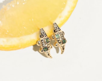 Gold Crocodile Stud Earrings | Hypoallergenic Stainless Steel Posts
