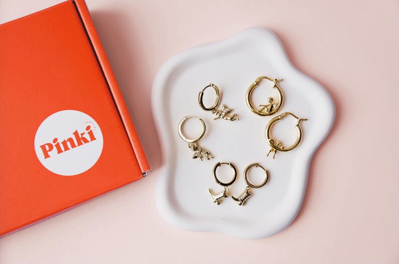 Gold Angel Hoop Earring | Dainty Cherub Jewelry | Celestial Charm Hoops image 3