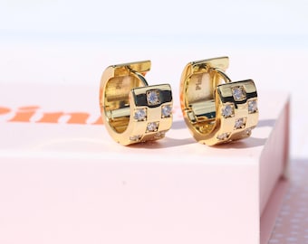 Gold Checkered Hoops | Lightweight Everyday Earrings