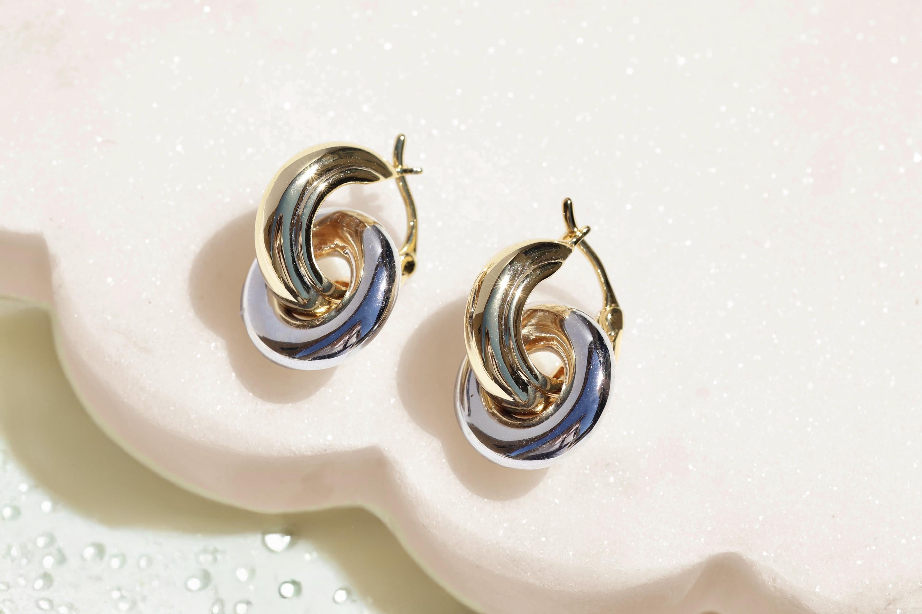 Gold Plated Two Tone Hoop Earrings | Gold and Silver Chunky Hoops | Mixed Metal Statement Earring | Bold Everyday Jewelry | Gift for Her