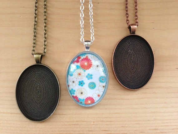 20pc.diy Oval Pendant Tray Necklace Kit.30x40mm.includes Chains Glass Tiles Trays.mix and Match Color Trays. Etsy