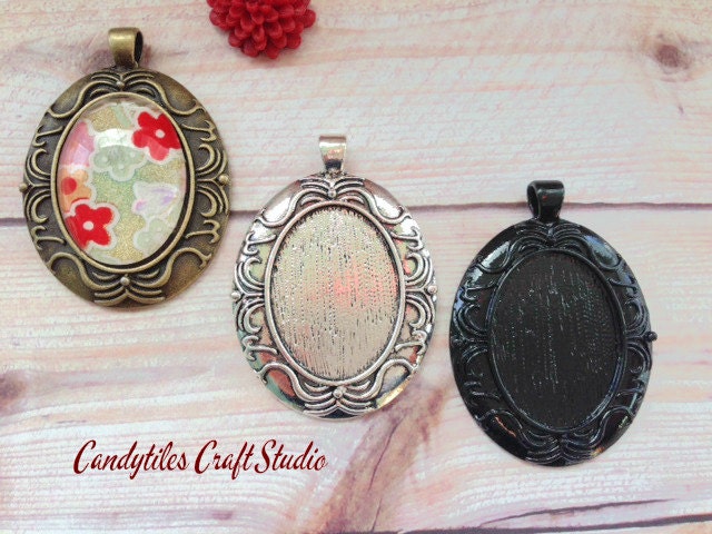 5 10 20 50 100 Dark Black Color DIY Crafts 22x30mm Oval Pendant Trays
