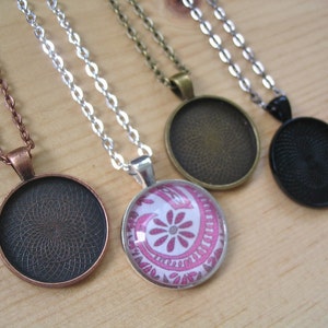 5pc..DIY Circle Pendant Tray Necklace Kit..25mm...includes chains, glass Inserts, trays..Mix and Match color trays. image 2