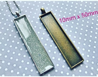 10pc...10x50mm Rectangle Bezel Pendant Tray...Comes in Brass and Silver