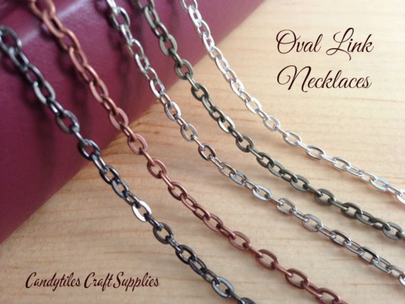 20pk Vintage Style Chain Necklaces....Mix and Match...Gun Metal..Antique Brass..Copper..Silver..OLC24 Oval Link Chains image 1