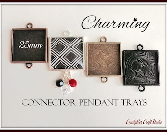 5pk...25mm Connector Square Pendant Trays....MIX and MATCH..Bezel Trays, Pendant Settings...SPT