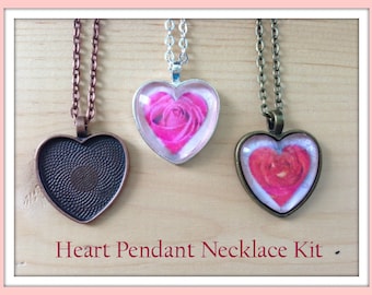 10pk... DIY Kit....Heart Pendant Trays...Make 10 Necklaces...Comes with glass, chains,and traysMix and Match colors... Size is 25mm...HRTT