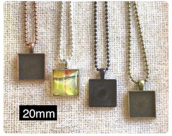 20pk...20mm Square Pendant Trays...with glass inserts...bezel, pendant trays, pendant setting