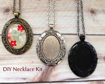 20pc..DIY Vintage Style Oval Necklace Kit...Inside diameter 22x30mm....Pendant Trays