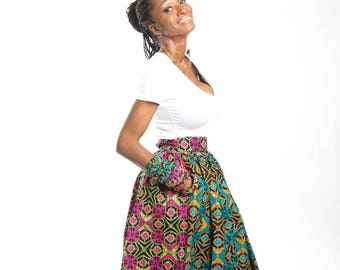 African maxi skirt with high waist and mixed Ankara print, Long African skirts, African maxi skirts, Long Ankara skirts, Maxi skirts, Africa