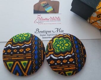 African Print Fabric Earrings, African Fabric Earrings, Print Earrings, Fabric Button Earrings, African Button Earrings, Button Earrings,