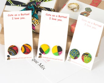 Womens gifts, African earrings, Button earrings, Fabric earrings, Fabric button earrings, African fabric earrings, Gifts for women, Gifts