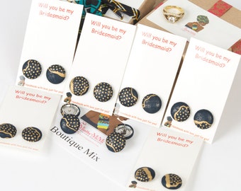 Will you be my bridesmaid button earrings for bridal party gifts, African weddings, African bridesmaids gifts