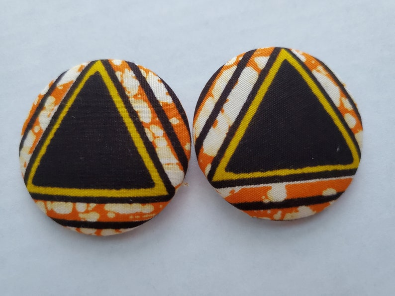 Brown Fabric Earrings, Brown Button Earrings, African Print Earrings, Fabric Button Earrings, African Earrings, African Fabric Earrings image 2