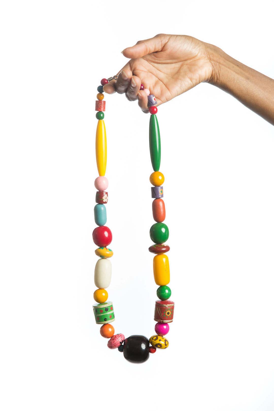 Handpainted Wood Bead Necklace, Beaded Necklace, Wood Bead Necklace