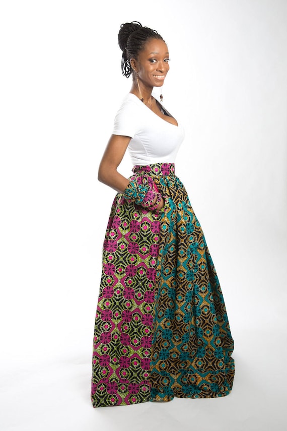 Maxi falda africana cintura alta y estampado mixto Ankara Etsy España