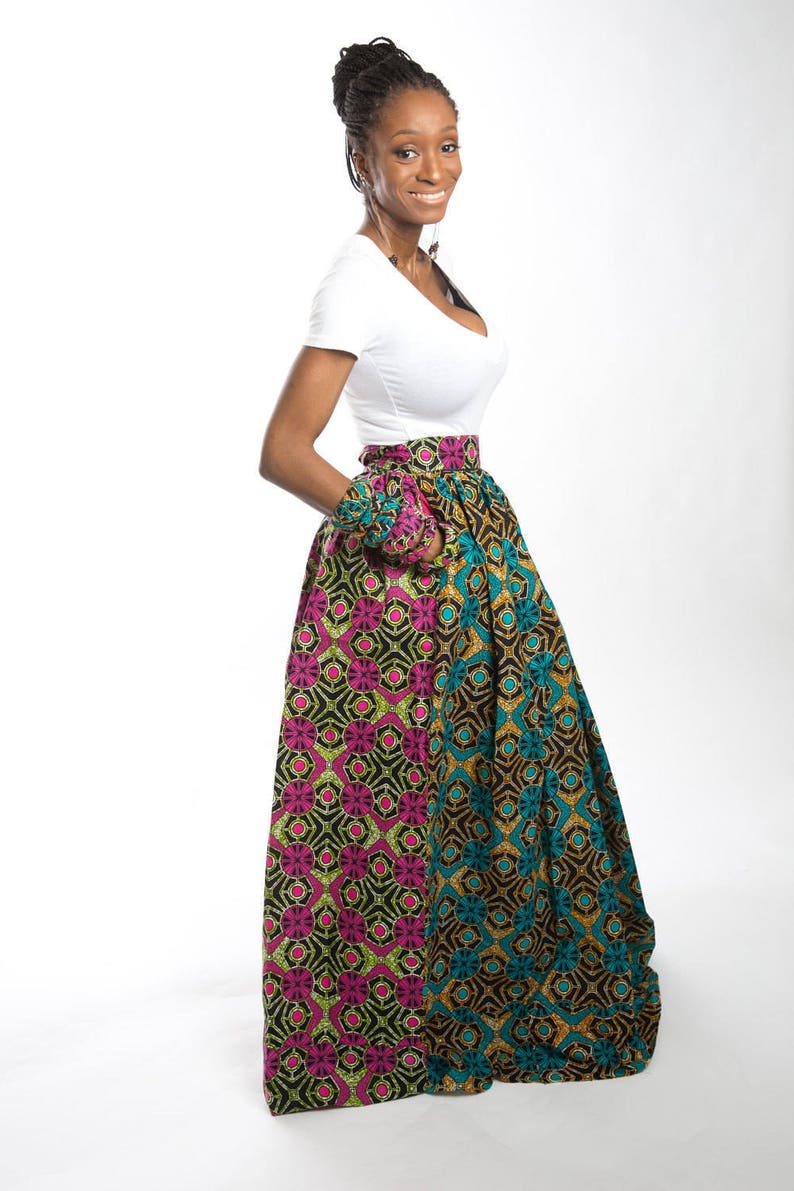 African Maxi Skirt With High Waist and Mixed Ankara Print - Etsy