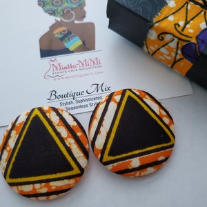 Brown Fabric Earrings, Brown Button Earrings, African Print Earrings, Fabric Button Earrings, African Earrings, African Fabric Earrings image 3