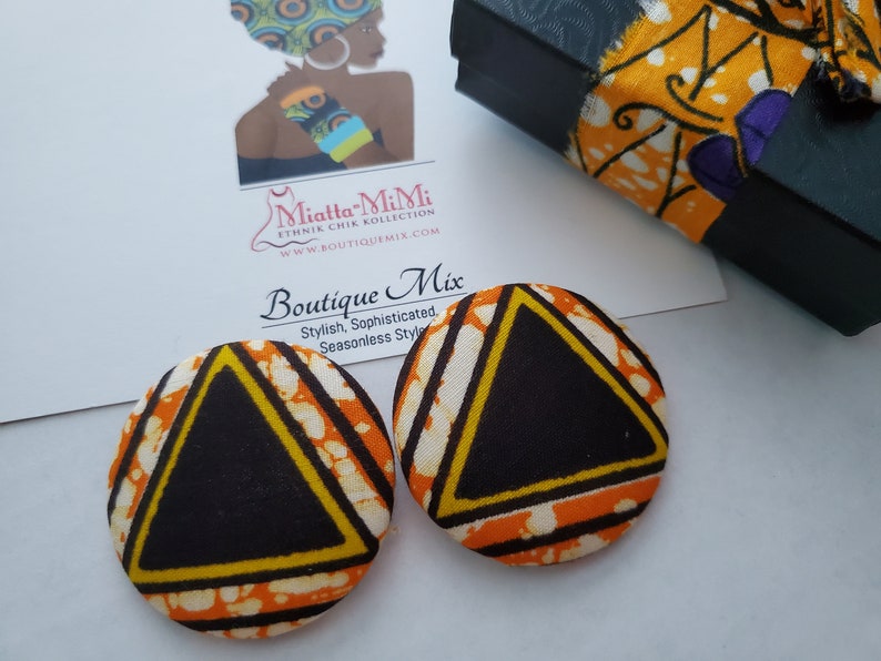 Brown Fabric Earrings, Brown Button Earrings, African Print Earrings, Fabric Button Earrings, African Earrings, African Fabric Earrings image 3